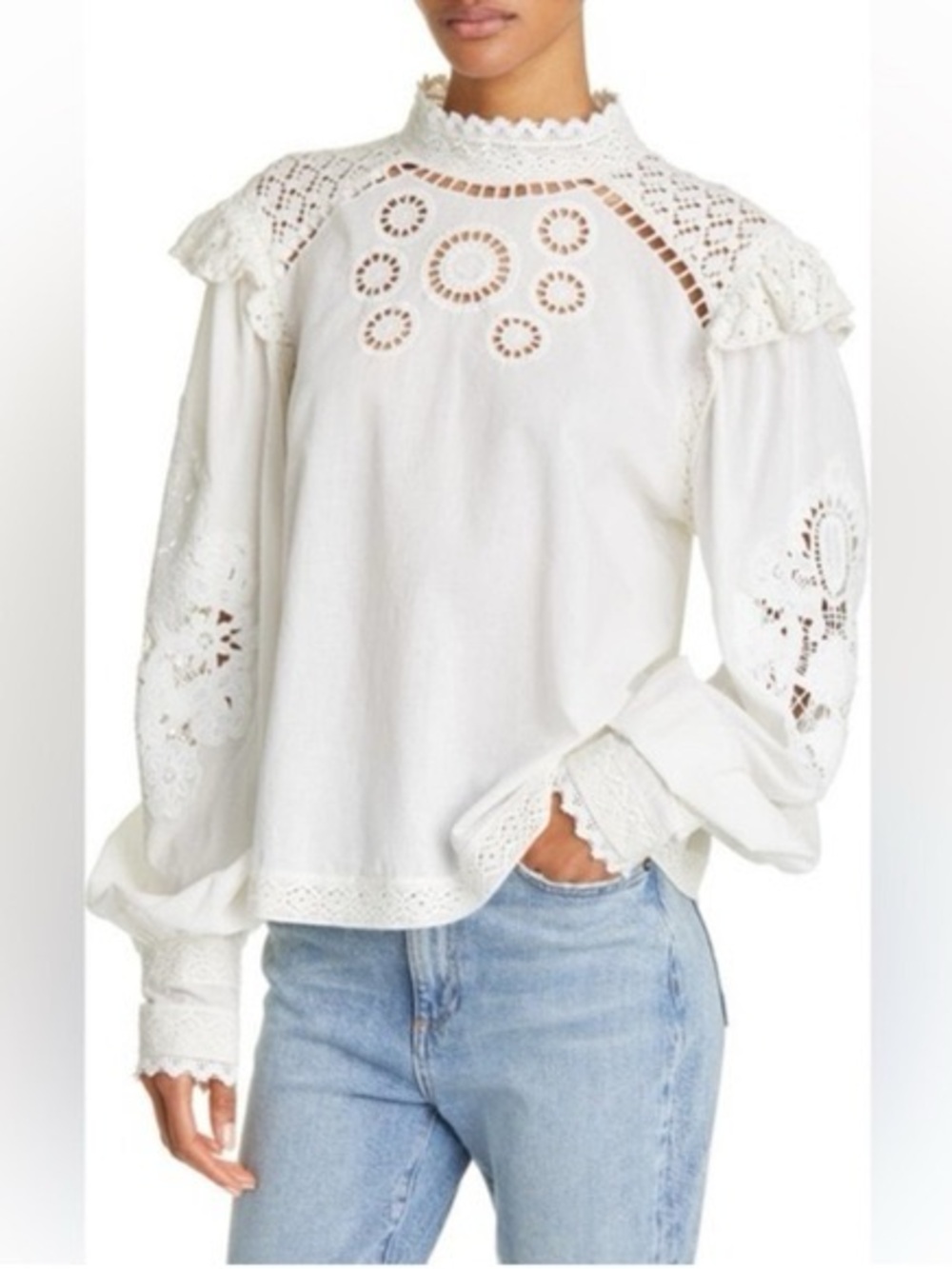 Farm Rio White Eyelet Lace Blouse